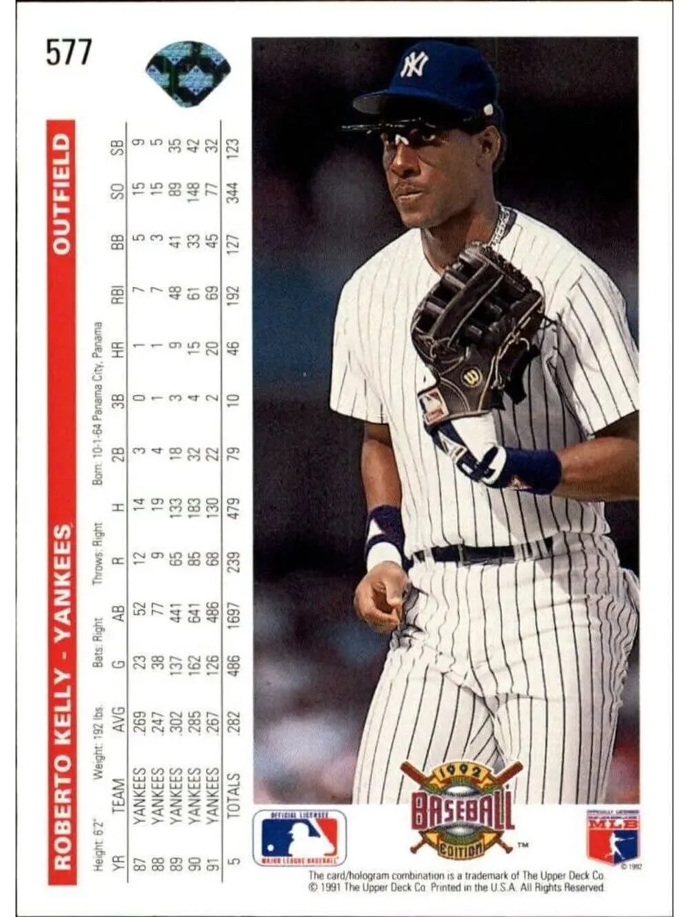 Roberto Kelly 1992 Upper Deck MLB #577 Baseball Card New York Yankees
